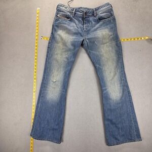 Diesel Zathan Jeans Mens 29x32 Blue Med Wash Bootcut Distressed Stained 008B6